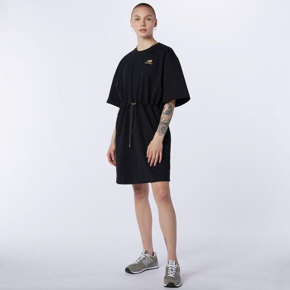 NEW BALANCE Oversized Athletic T-Shirt Dress Black Gold {B10} - Picture 1 of 4